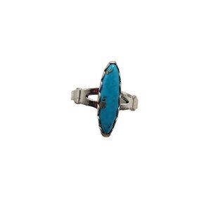 Southwestern .925 Sterling Silver Blue Turquoise Statement Ring Size 5.5